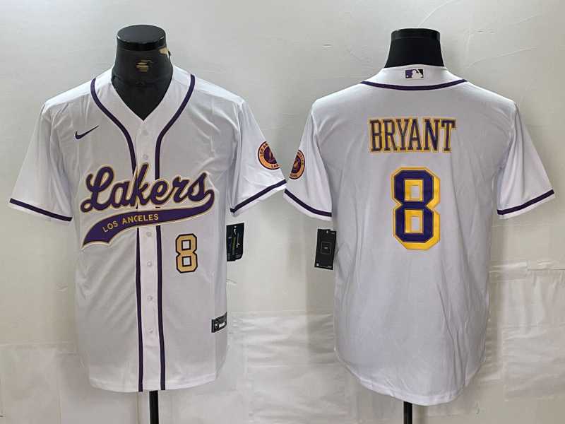 Mens Los Angeles Lakers #8 Kobe Bryant White Cool Base Stitched Baseball Jerseys